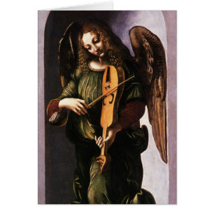 Cartão O Anjo de Leonardo da Vinci em Verde com uma Viell