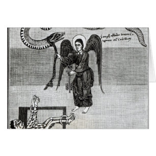Cartão O anjo, guardarando as chaves do inferno