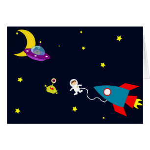 Cartão O astronauta encontra aliens no espaço
