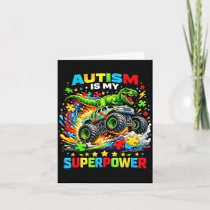 Cartão O autismo é meu superpoder dino t rex caminhão mon