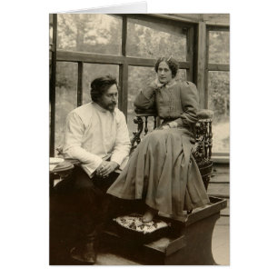 Cartão O autor Leonid Andreyev com sua esposa