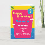 Cartão O azul vermelho tropical personaliza o aniversário<br><div class="desc">O azul vermelho tropical personaliza o cartão de aniversário da festa na piscina para esse partido do tema da festa na piscina para crianças. Personalize-o para sua criança.</div>