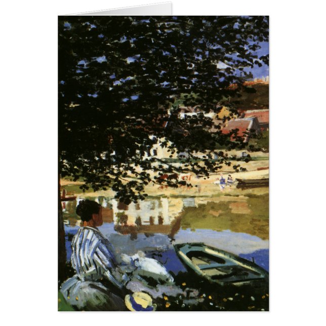 Cartão O Banco do Sena, Bennecourt, por Claude Monet (Frente)