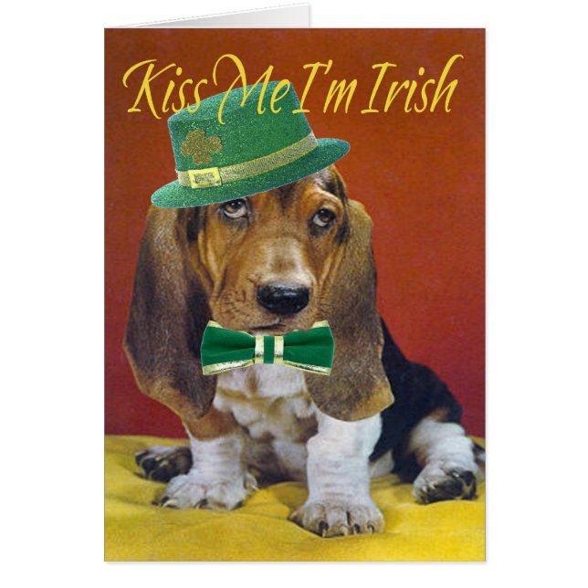 Cartão O Basset beija-me que eu sou irlandês (Frente)
