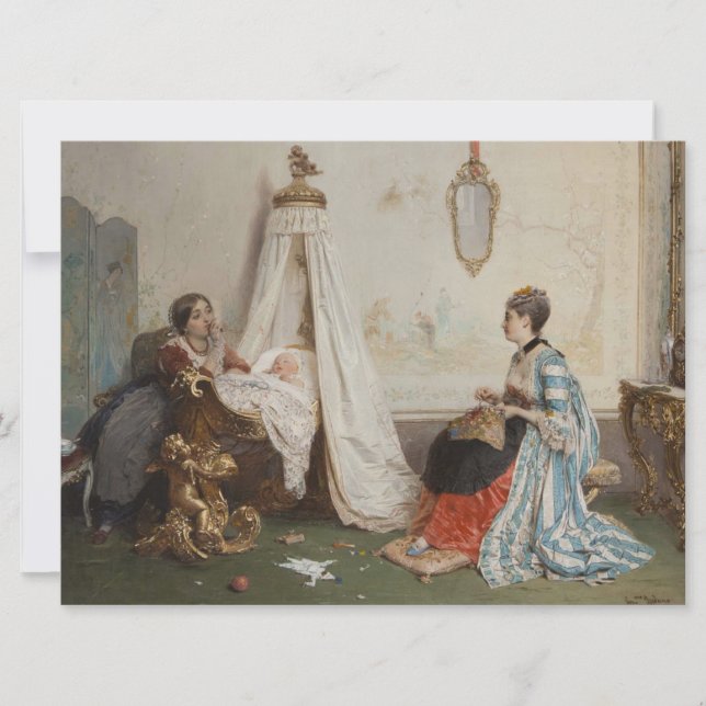 Cartão O bebê está dormindo (por Gerolamo Induno) (Frente)