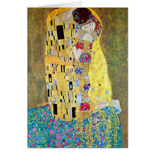 Cartão O beijo por Gustavo Klimt, arte Nouveau do vintage