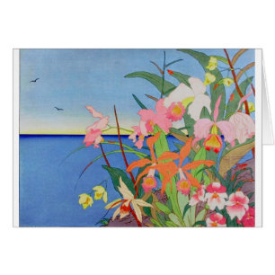 Cartão O beira-mar floresce a arte Ukiyo-E de Woodblock