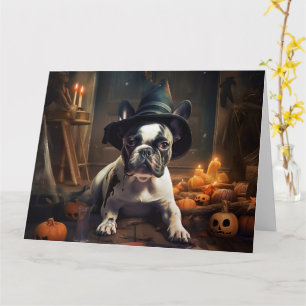 Cartão O Bulldog Francês Pumpkins Halloween Assustado