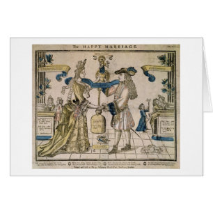 Cartão O casamento feliz (woodcut colorido estêncil)