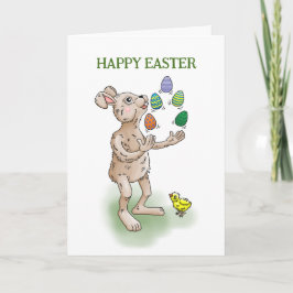 Cartão O Coelhinho da Páscoa juga com os ovos da Páscoa