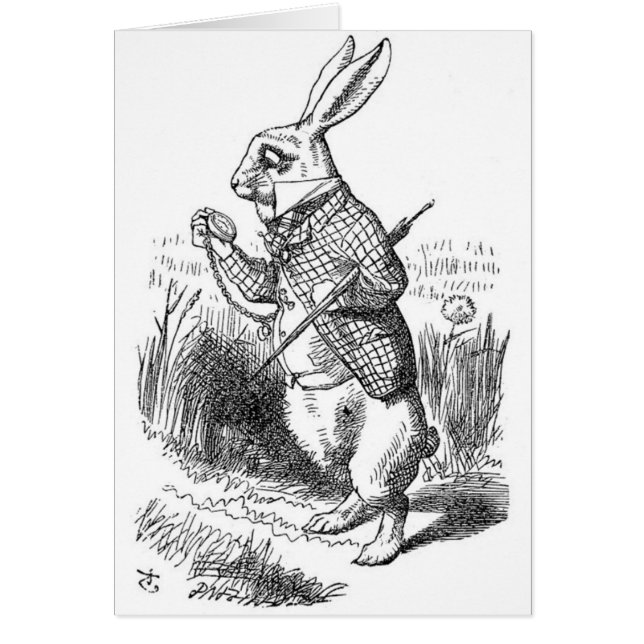 Cartão O coelho branco com relógio (Frente)