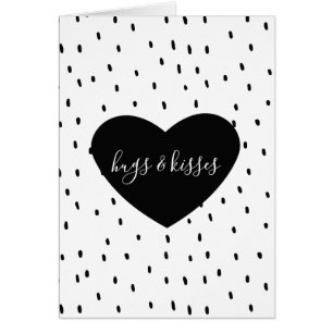 Cartão O coração branco preto pontilha abraços & beijos