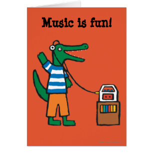 Cartão O crocodilo legal escuta a música