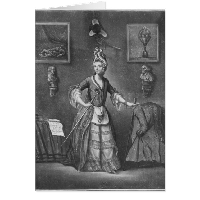 Cartão O d'Eon dos cavaleiros, vestido como uma mulher (Frente)