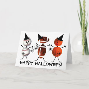 Cartão O Dia das Bruxas feliz todos os esportes