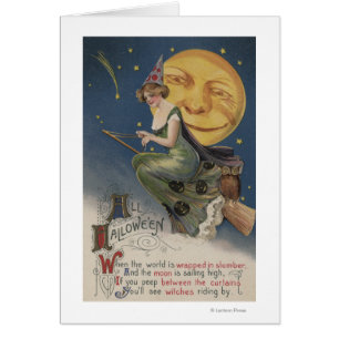 Cartão O Dia das Bruxas GreetingWitch em vôo
