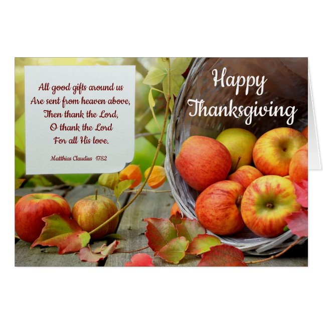 Cartão O Dia de Ação de Graças da Apple Basket (Frente Horizontal)