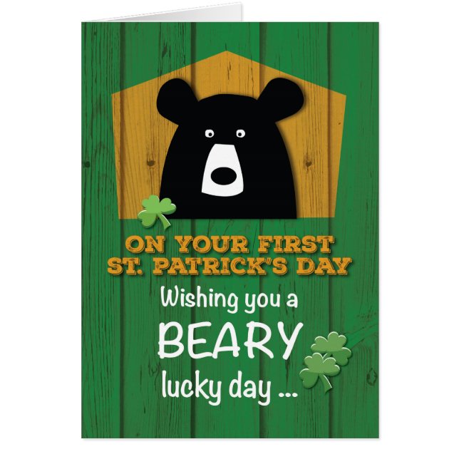 Cartão O dia de Patrick com Urso e Camarões (Frente)