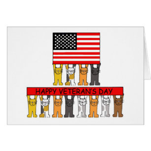 Cartão O dia de veterano feliz, gatos dos desenhos