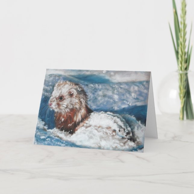 Cartão O Ferret maravilhoso de Winter (Frente)