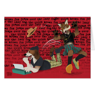Cartão O Fox rápido de Brown salta sobre o cão preguiçoso