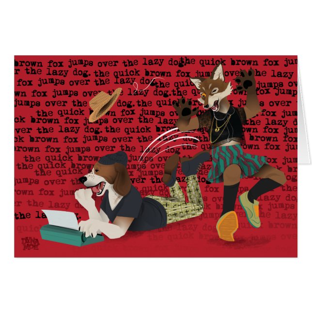 Cartão O Fox rápido de Brown salta sobre o cão preguiçoso (Frente Horizontal)