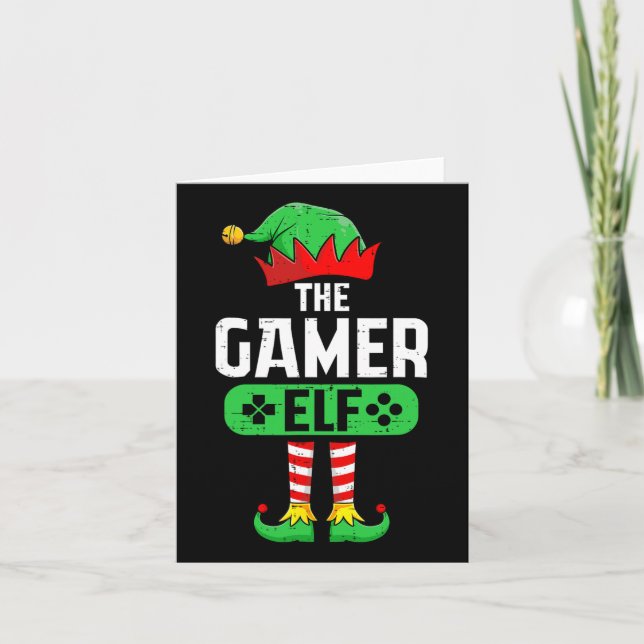 Cartão O Gamer Elf Xmas Correspondendo à festa da família (Frente)