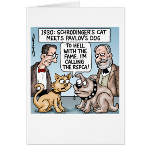 Cartão O gato de Schrodinger encontra o cão de Pavlov
