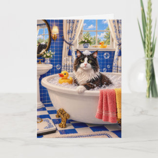 Cartão O Gato do Banho Azul
