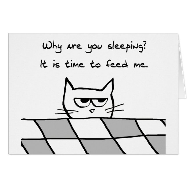 Cartão O gato irritado quê-lo fora da cama (Frente Horizontal)