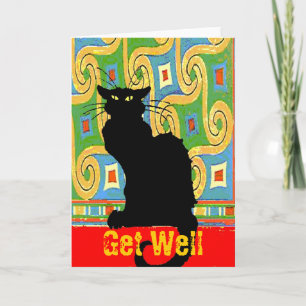 Cartão O gato preto no papel de parede abstrato, obtem