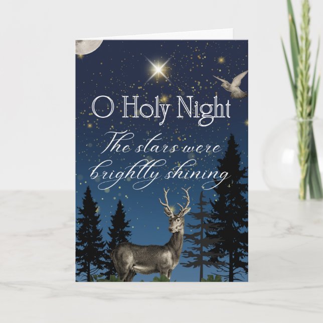 Cartão O Holy Night Starry Sky with Deer and Dove Card (Frente)