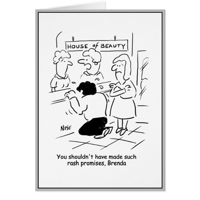 Cartão O homem no salão de beleza está muito desapontado. (Frente)