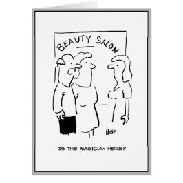 Cartão O homem pediu mágico no salão de beleza.