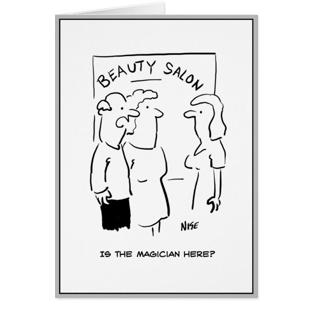 Cartão O homem pediu mágico no salão de beleza. (Frente)