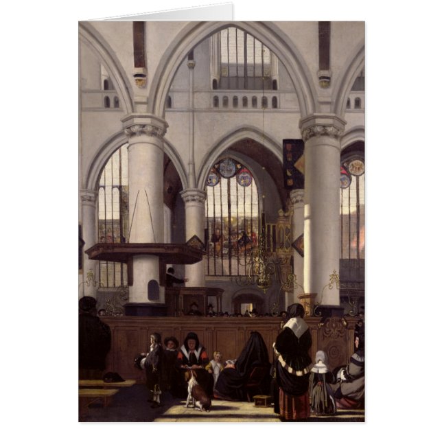Cartão O interior de Oude Kerk, Amsterdão, c.1660 (Frente)