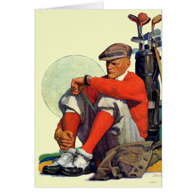 Cartão O jogador de golfe manteve-se esperar (Frente)