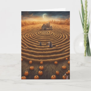 Cartão O labirinto de abóbora do Halloween nos encontra n