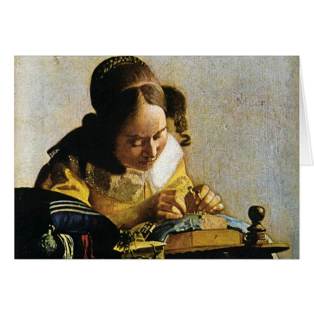 Cartão O Lacemaker de Johannes Vermeer (cerca de 1670) (Frente Horizontal)