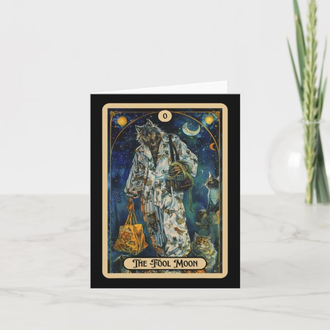 Cartão O Lobisomem da Lua tola (o tolo) Halloween Tarot (Frente)