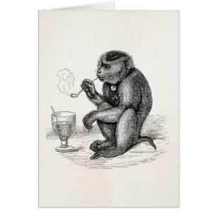 Cartão O macaco do vintage que fuma uma tubulação Monke