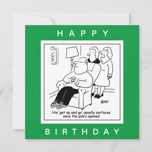 Cartão O Marido Levanta-Se E Vai Quando Pub Abre Cartoon (Frente)