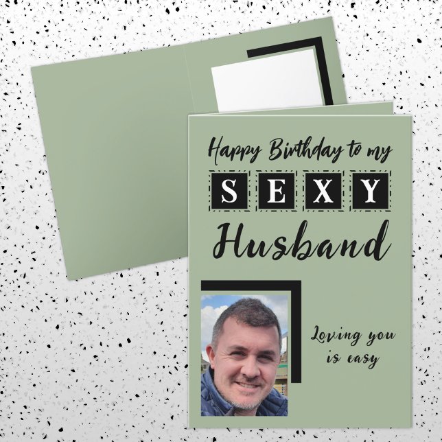 Cartão O marido sexy adiciona fotos de aniversário verde (Criador carregado)