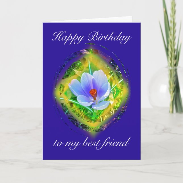 Cartão O melhor amigo de aniversário, Crocus Azul (Frente)
