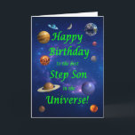 Cartão O melhor aniversário do filho no Universo<br><div class="desc">Dê seu passo amoroso no espaço filho o melhor cartão de aniversário de todos os tempos! Diga ao seu filho que ele é o melhor do universo. Uma cena espacial com todos os planetas e a lua alinhando para desejar um aniversário muito feliz.</div>