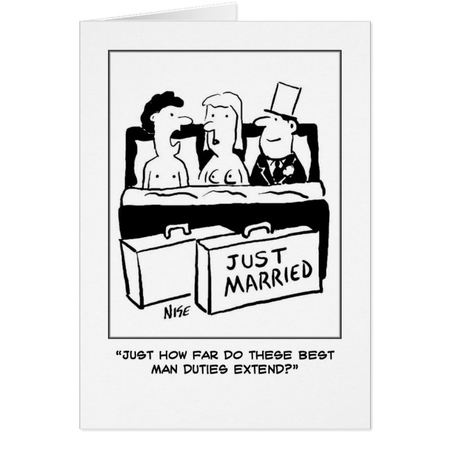 Cartão O melhor homem junta-se à noiva e ao noivo na cama (Frente)