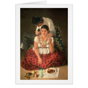 Cartão O menino e a menina aciganados, (óleo em canvas)