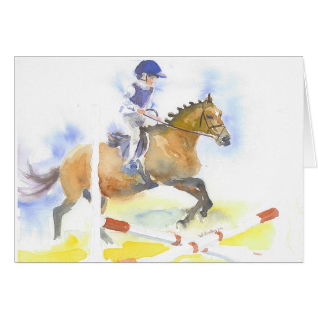 Cartão O menino que salta em seu pônei (Frente Horizontal)