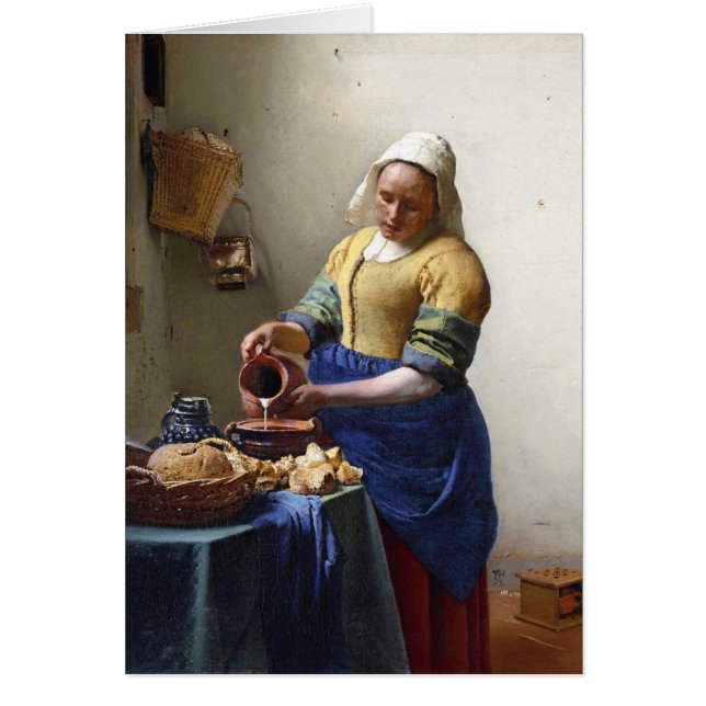 Cartão O Milkmaid, c.1658-60 (óleo em canvas) (Frente)