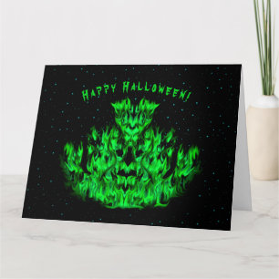 Cartão O monstro verde da chama no céu estrelado